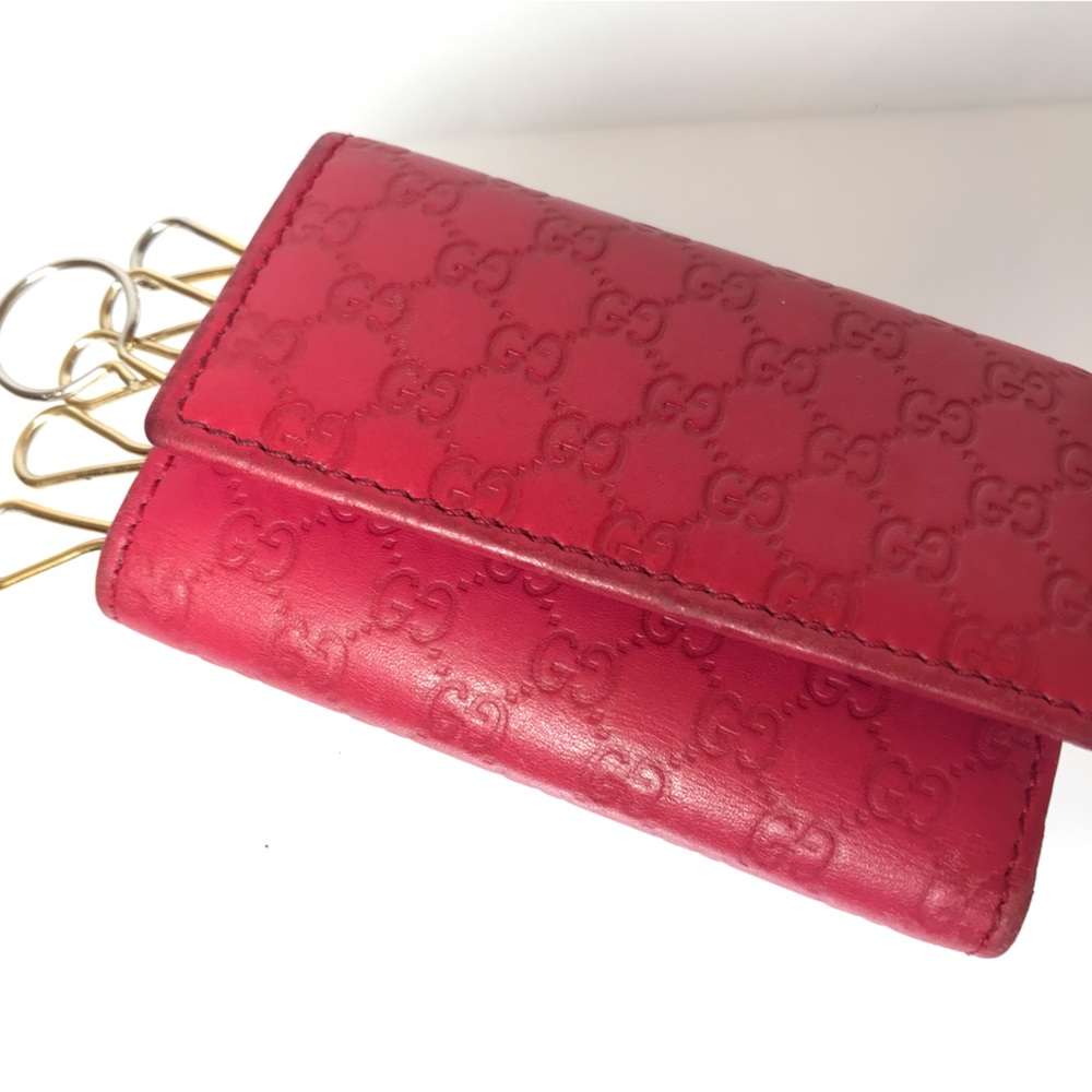 Vintage GUCCI Key Holder, Red with Gold, Micro GG Key & Card case, Guccissima